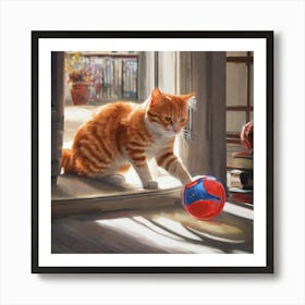 Cat Playing With Ball Art Print