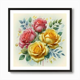 Watercolor design with beautiful roses oil painting abstract 11 Art Print