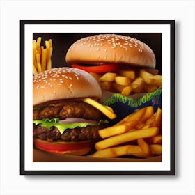 French Fries And Hamburgers Art Print