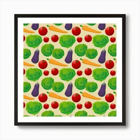 Pattern Texture Seamless Vegetables Plants Tomatoes Lettuce Eggplant Carrot Red Green Food Salad Healthy Vitamin Nutrition Tasty To Cook Colorful Vegetable Garden Nature Art Print