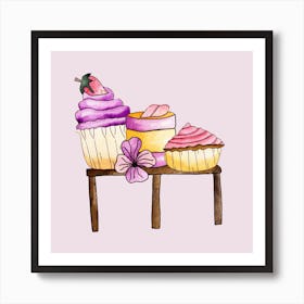 Cute Party Cupcakes Square Art Print