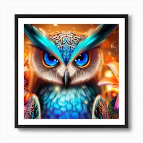 Owl With Flowers 16 Art Print