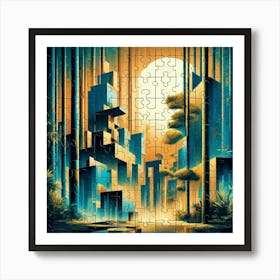 Abstract Puzzle Art Bamboo forest 2 Art Print