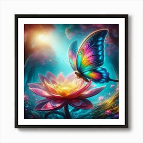 Butterfly On A Lotus Art Print