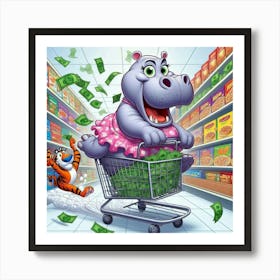 Hippo In A Shopping Cart Poster