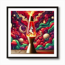 A Unicorn Red And Gold Green Lava Lamp With Flames And Smoke Swirling 4 Art Print