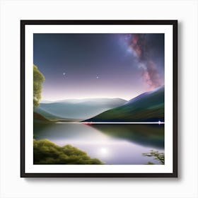 Night Sky Over Lake Art Print