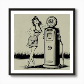 Pin Up Girl At Gas Station Art Print