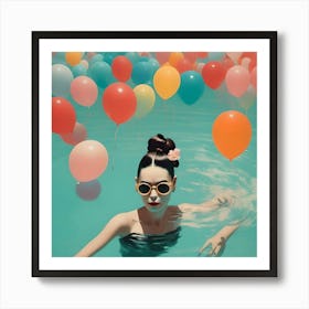 Frida Khalo In Water With Balloons Art Print