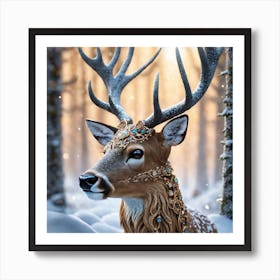 Deer In The Snow 7 Art Print