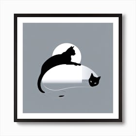 Cat And Moon Art Print