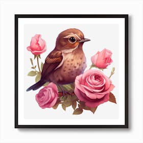 Bird With Roses Art Print