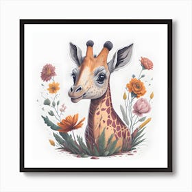 Floral Giraffe (7) Art Print
