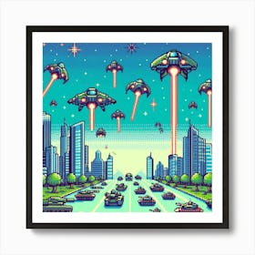 8-bit alien invasion Art Print