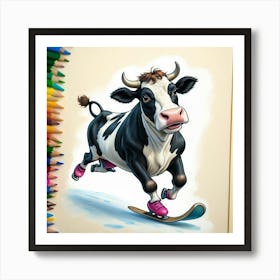 Cow Riding A Skateboard 1 Art Print