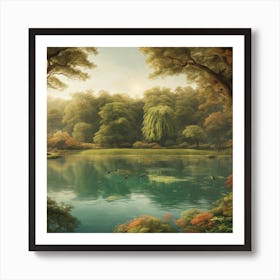 358670 Picture Of A Lake Surrounded By Beautiful Trees An Xl 1024 V1 0 Art Print