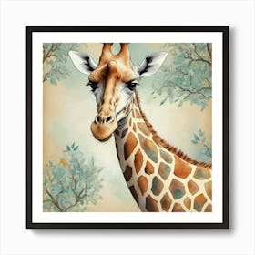 Abstract Pattern Of A Giraffe With Its Head In The Tress art print Art Print