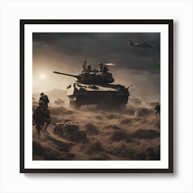 Army Tanks In The Desert Art Print