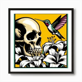 Skull And Hummingbird Art Print