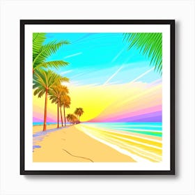 Beach With Palm Trees 5 Art Print