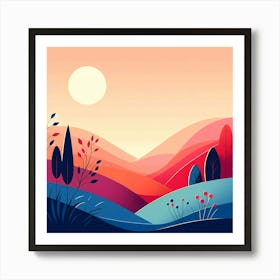 Landscape At Sunset Art Print