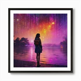 Girl Looking At The Sky Art Print