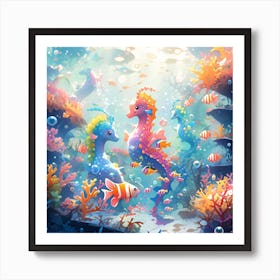 Seahorses Underwater Art Print