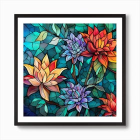 Stained Glass Flowers 1 Art Print