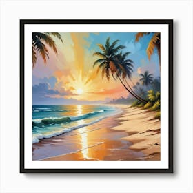 Beach Scene With Palm Trees Art Print 1 Art Print