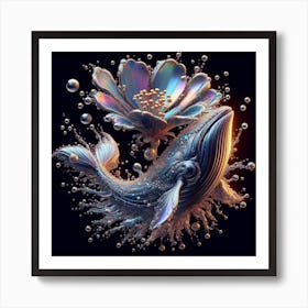 Whale And Flower Art Print