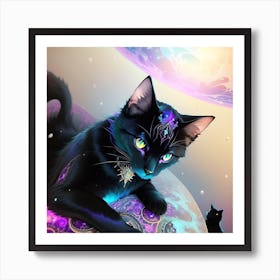 Black Cat On The Moon Art Print