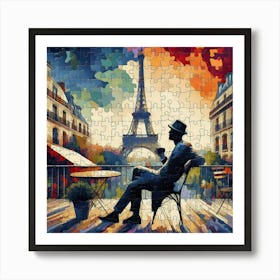 Abstract Puzzle Art French man in Paris 3 Art Print