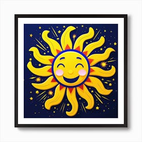 Lovely smiling sun on a blue gradient background 94 Art Print