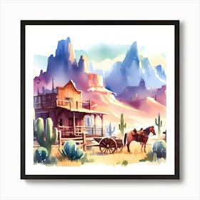 Watercolor Cowboy House Art Print