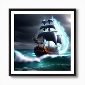 Pirate Ship In Stormy Sea 5 Art Print