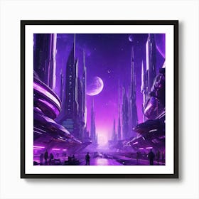 Futuristic City Purple III Art Print