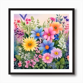 Colorful Flowers Background Art Print