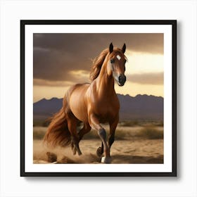 Horse Running In The Desert Art Print