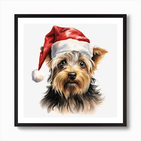 Yorkshire Terrier Santa Hat 2 Art Print