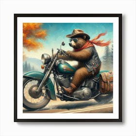 Bear On A Motorcycle Art Print