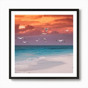 Seagulls On The Beach 1 Art Print