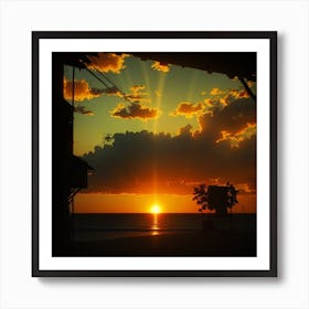 Sunset with sea Art Print