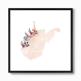 West Virginia Watercolor Floral State Art Print