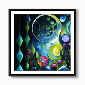 Abstract oil painting: Water flowers in a night garden 12 Art Print