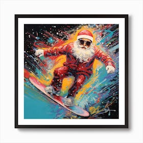 Santa Claus Snowboarding 1 Art Print