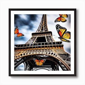 Butterflies On The Eiffel Tower 3 Art Print