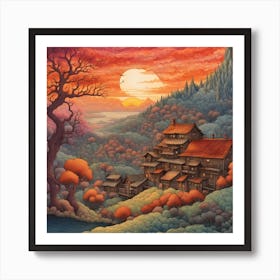 Village At Sunset 3 Art Print