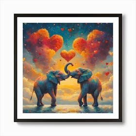 Love of Elephants Abstracted Under a Cloud of Hearts 3 Art Print