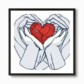 Heart Cross Stitch Pattern, A Heart Formed By Two Hands Coming Together Illustrating Connection And Affection Art Print