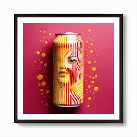 Firefly Can, Soft, Drink, Cover, Design, Face, Paper, Folding, Art, Pink, Yellow, Gas, Bubbles, Stri (9) Affiche